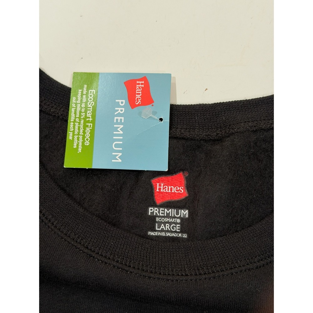 Hanes Premium EcoSmart Fleece Sweatshirt Mens Large Black Crewneck P0001 - Picture 4 of 6